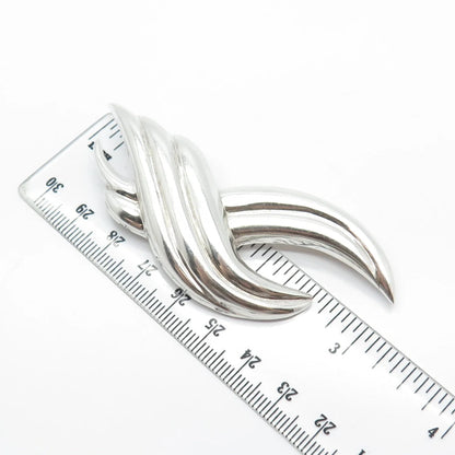925 Sterling Silver Vintage Ribbed Braided Pin Brooch