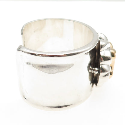 925 Sterling Silver 18K Gold Vintage Italy Floral Adjustable Bracelet 6.25"