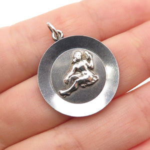 925 Sterling Silver Vintage Virgo Zodiac Sign Oxidized Charm Pendant