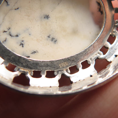 925 Sterling Silver Vintage Real Dendritic Agate Gemstone Oval Pendant