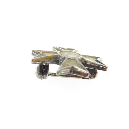 R. BLACKINTON Sterling Silver 2-Tone Antique Art Deco Maltese Cross Pin Brooch