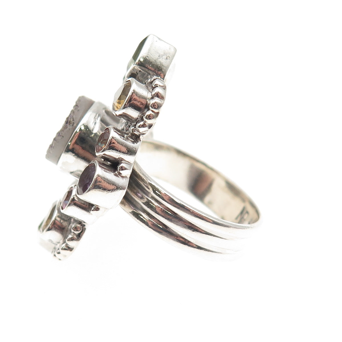 Nicky Butler 925 Sterling Silver Vintage Real Druzy & Multi-Gem Ring Size 8