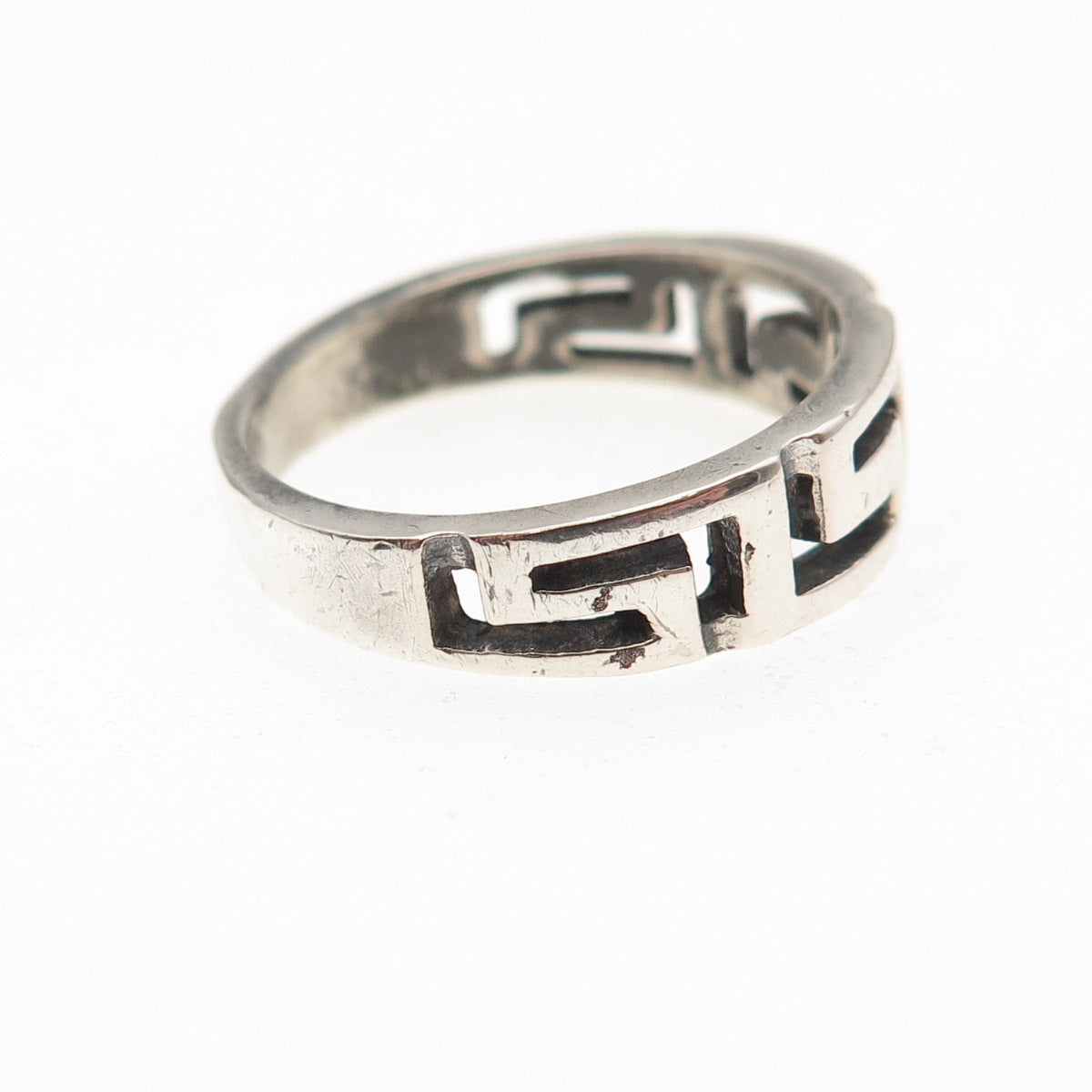 925 Sterling Silver Vintage Greek Maze Oxidized Ring Size 7