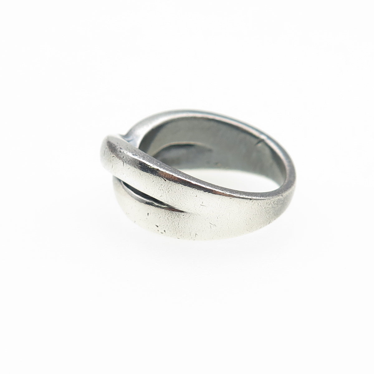925 Sterling Silver Vintage Modernist Crisscross Oxidized Ring Size 5.75