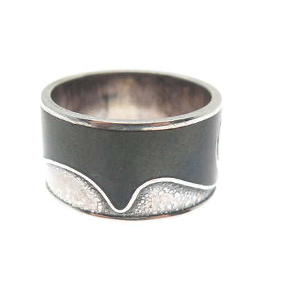 C. LAMOND FILS 925 Sterling Silver Vintage Enamel Modernist Band Ring Size 6.25