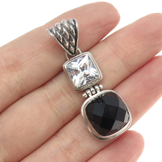 925 Sterling Silver Vintage Real Black Onyx & C Z Pendant