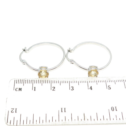 925 Sterling Silver Real Citrine Gemstone Hinged Hoop Earrings