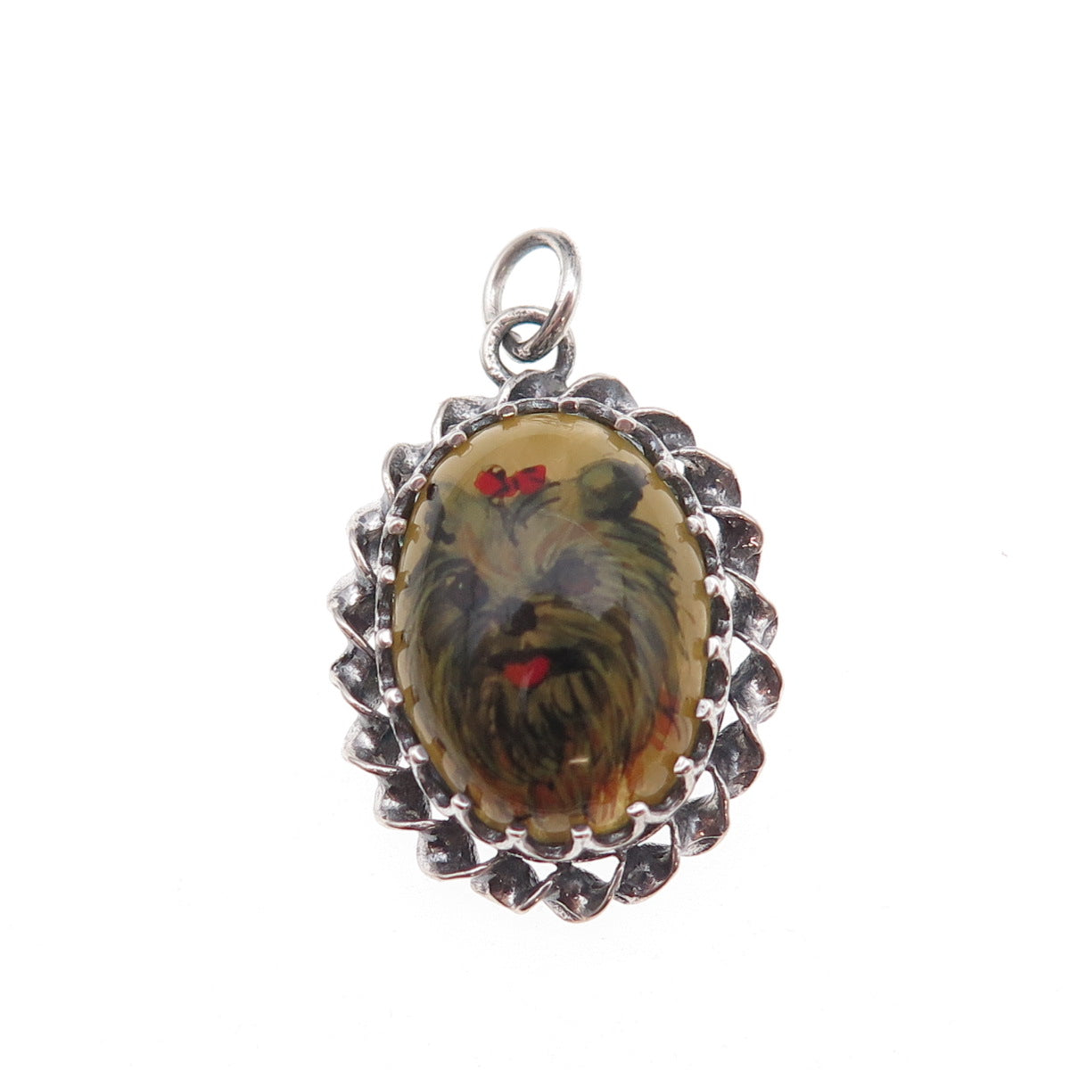 Paul Edward Bunn Sterling Vintage 1977 Doublet Agate Yorkshire Terrier Pendant