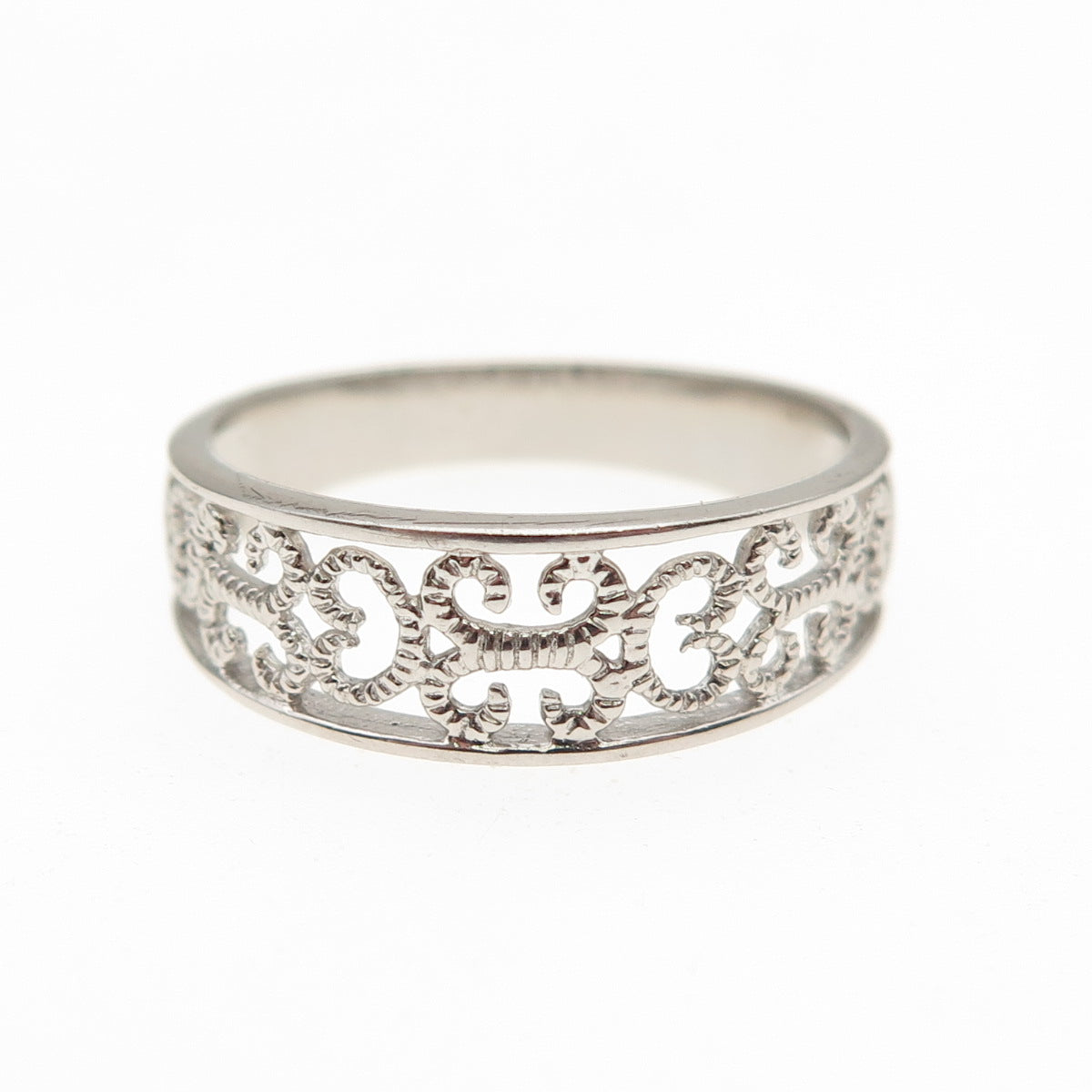 925 Sterling Silver Swirl Heart Ornate Ring Size 8