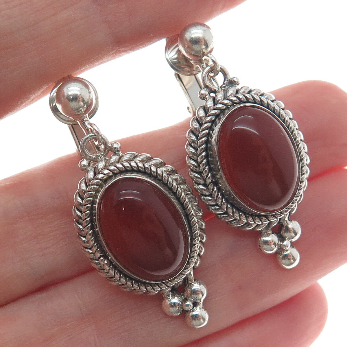 SUARTI BALI 925 Sterling Silver Vintage Carnelian Gem Clip on Dangle Earrings
