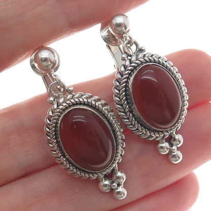 SUARTI BALI 925 Sterling Silver Vintage Carnelian Gem Clip on Dangle Earrings