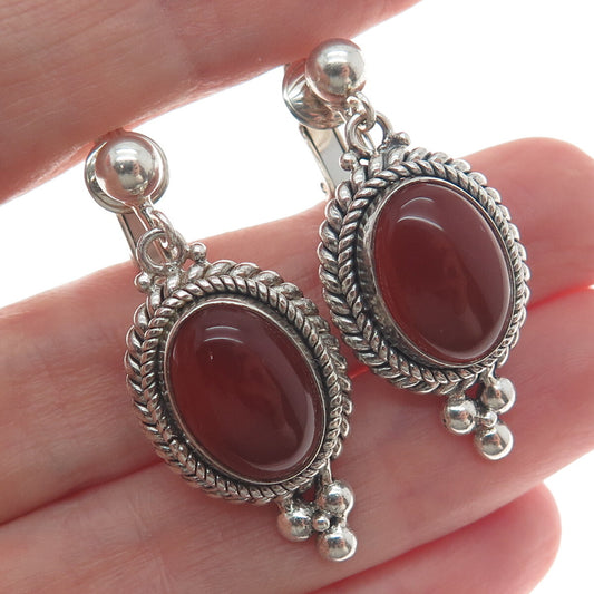 SUARTI BALI 925 Sterling Silver Vintage Carnelian Gem Clip on Dangle Earrings