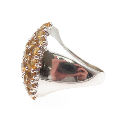 925 Sterling Silver Real Round-Cut Citrine Ring Size 6.5