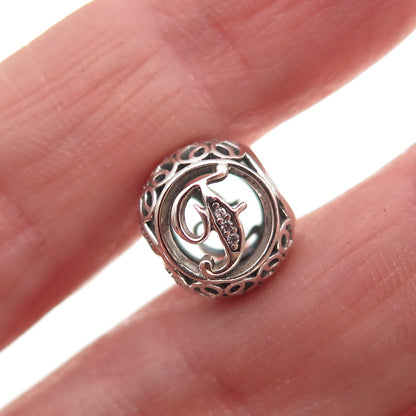 Pandora 925 Sterling Silver C Z Letter F Initial Slide Bead Charm
