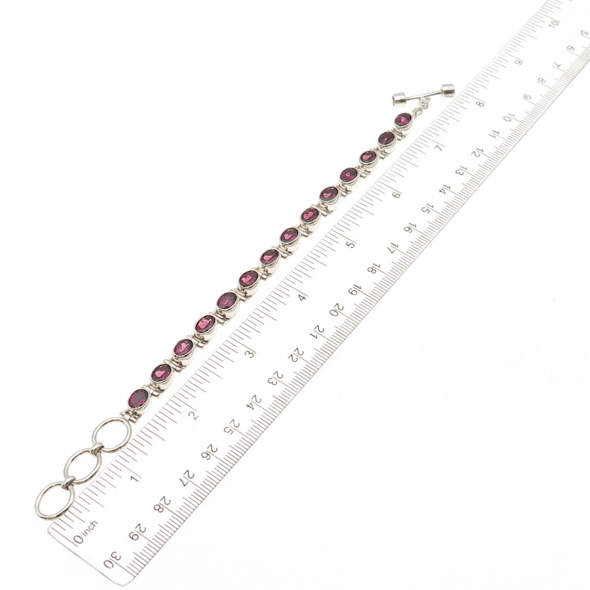 925 Sterling Silver Vintage Mexico Real Oval-Cut Rhodolite Bracelet 6-7"