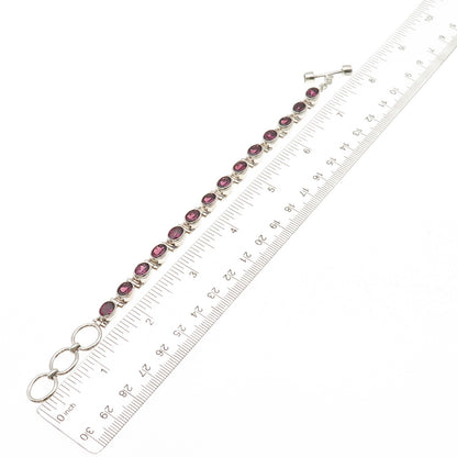 925 Sterling Silver Vintage Mexico Real Oval-Cut Rhodolite Bracelet 6-7"