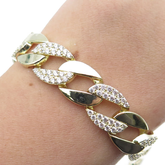 925 Sterling Silver Gold Plated Round-Cut C Z Curb Link Bracelet 8.5"