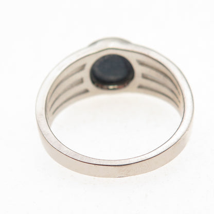 925 Sterling Silver Real Cabochon Sapphire Modernist 4-Row Ring Size 10