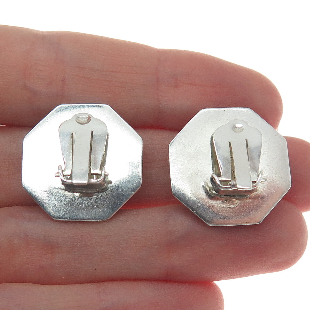 925 Sterling Silver Vintage Real Carnelian Granulated Oxidized Clip On Earrings
