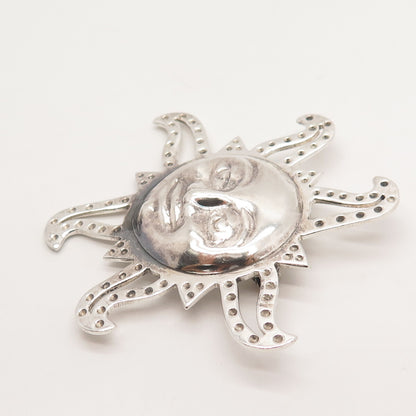 925 Sterling Silver Vintage Mexico Dotted Sun Pin Brooch