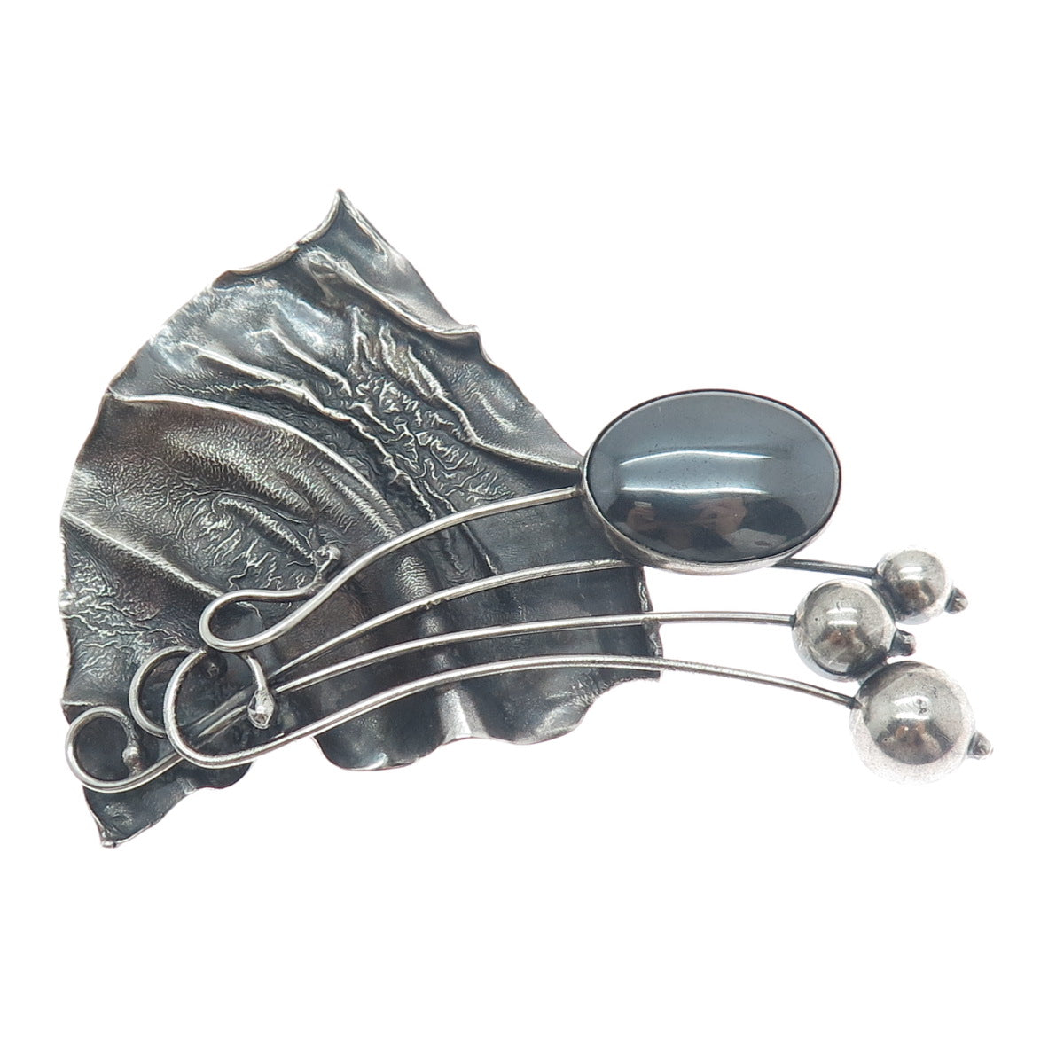 AVI SOFFER Sterling Vintage Israel Hematite Modernist Slide Pendant / Pin Brooch