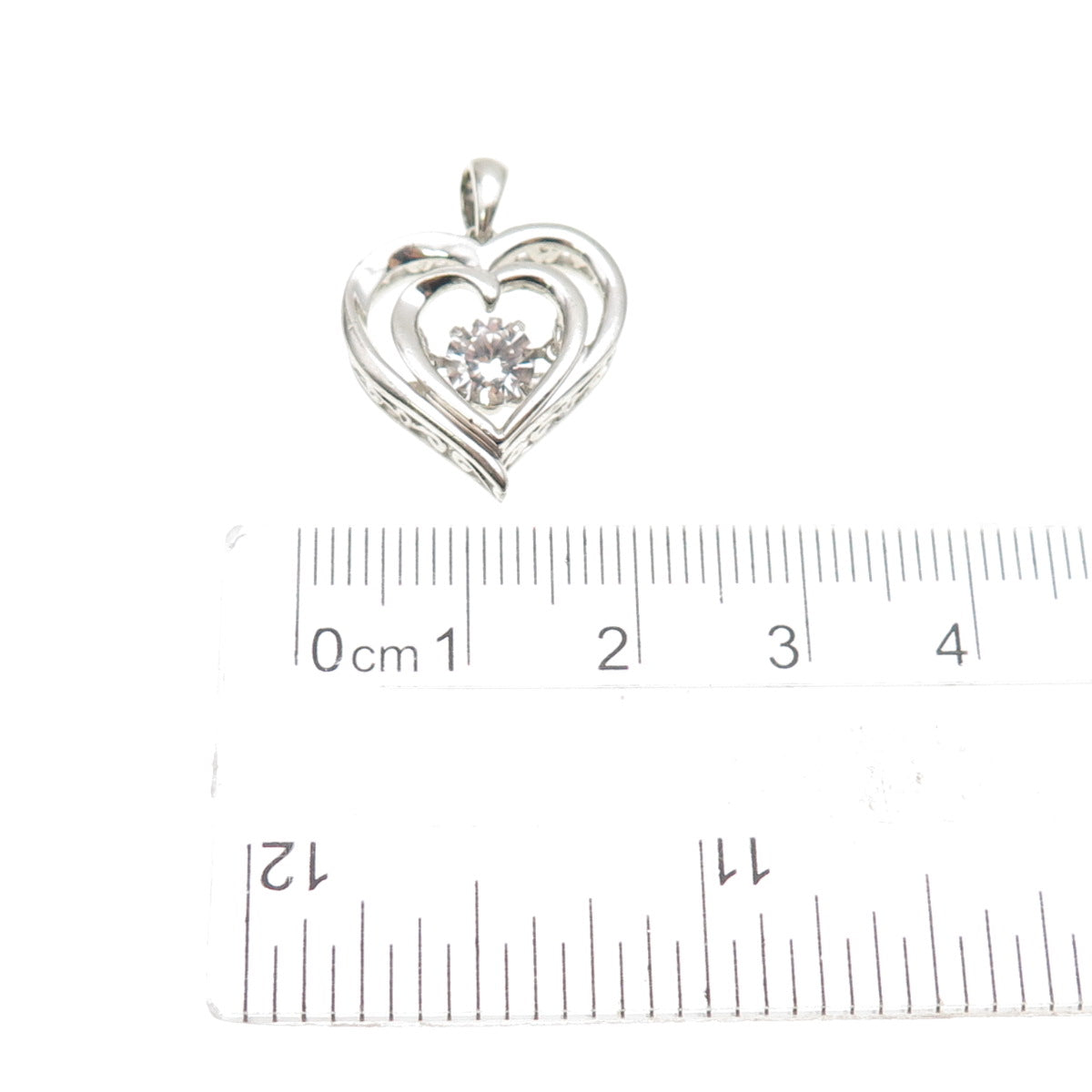 925 Sterling Silver Real Round-Cut White Topaz Heart Charm Pendant
