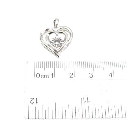 925 Sterling Silver Real Round-Cut White Topaz Heart Charm Pendant