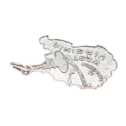 WELLS 925 Sterling Silver Vintage West Virginia Mountain State Map Charm Pendant