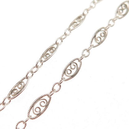 925 Sterling Silver Antique Art Deco Filigree Chain Necklace 16"