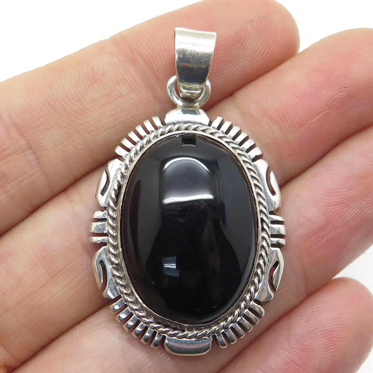 AL YAZZIE NAVAJO Old Pawn 925 Sterling Silver Southwestern Black Onyx Pendant