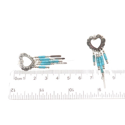 Old Pawn Sterling Silver Vintage Southwestern Turquoise Heart Dangle Earrings