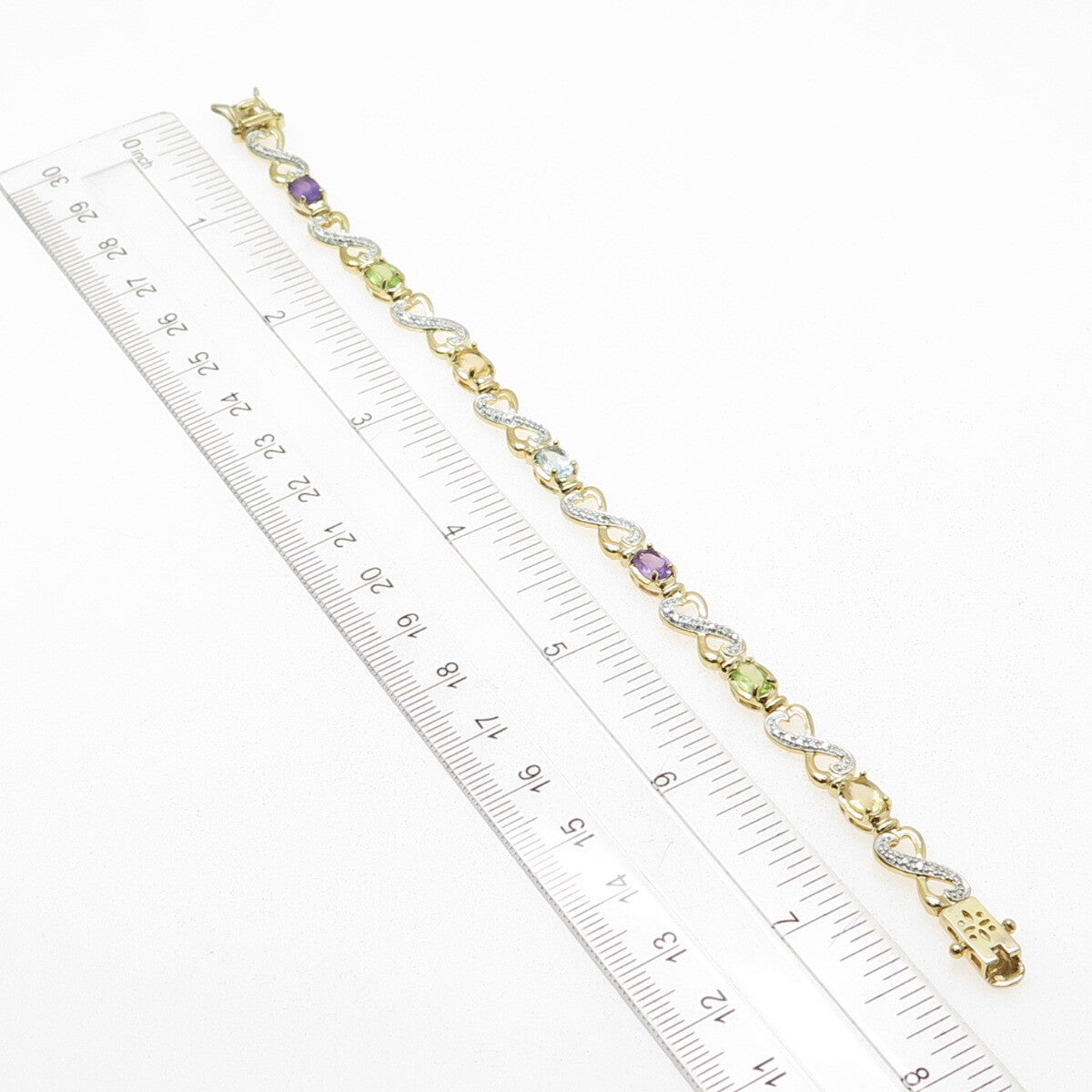 ROSS SIMONS 925 Sterling Silver 2-Tone Diamond Accent & Multi-Gem Bracelet 7.25"