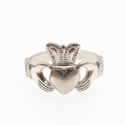 Beau 925 Sterling Silver Vintage Irish Claddagh Oxidized Ring Size 5