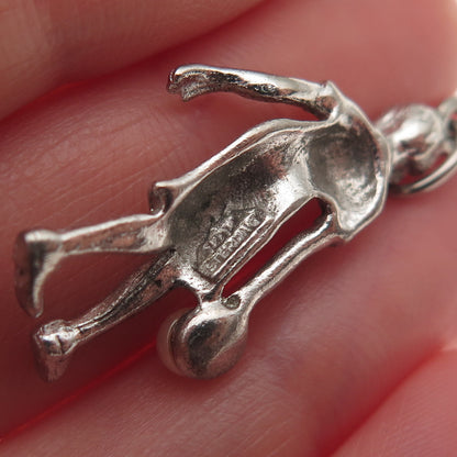 925 Sterling Silver Vintage Real Pearl Female Bowler Oxidized Charm Pendant