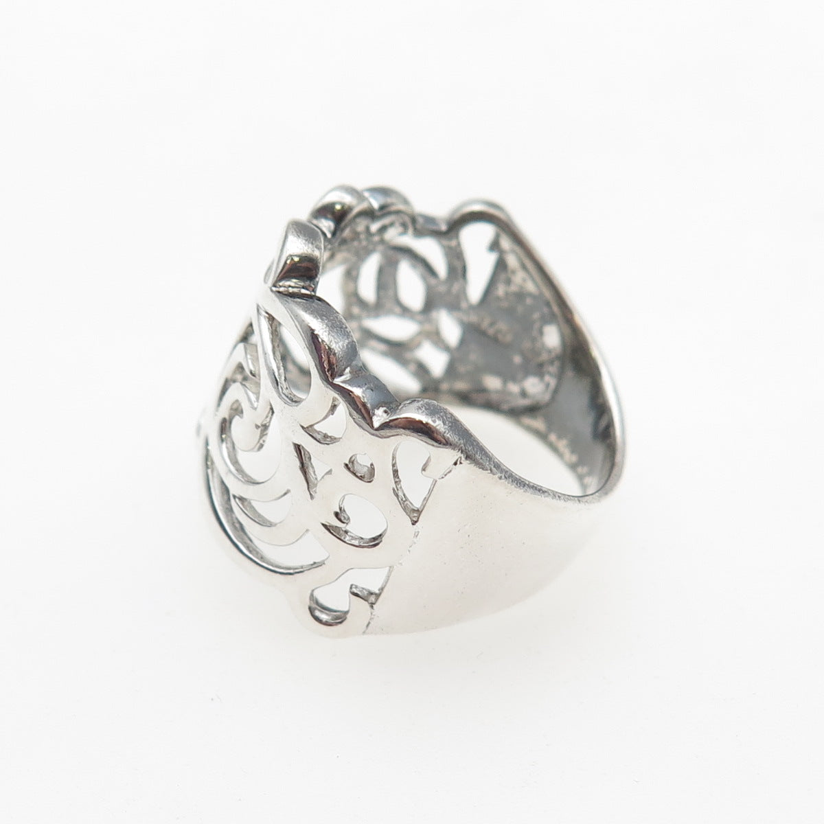 925 Sterling Silver Vintage Modernist Rose Flower Ring Size 7.25