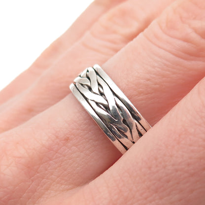 925 Sterling Silver Vintage Celtic Braided Rotating Band Ring Size 10.75