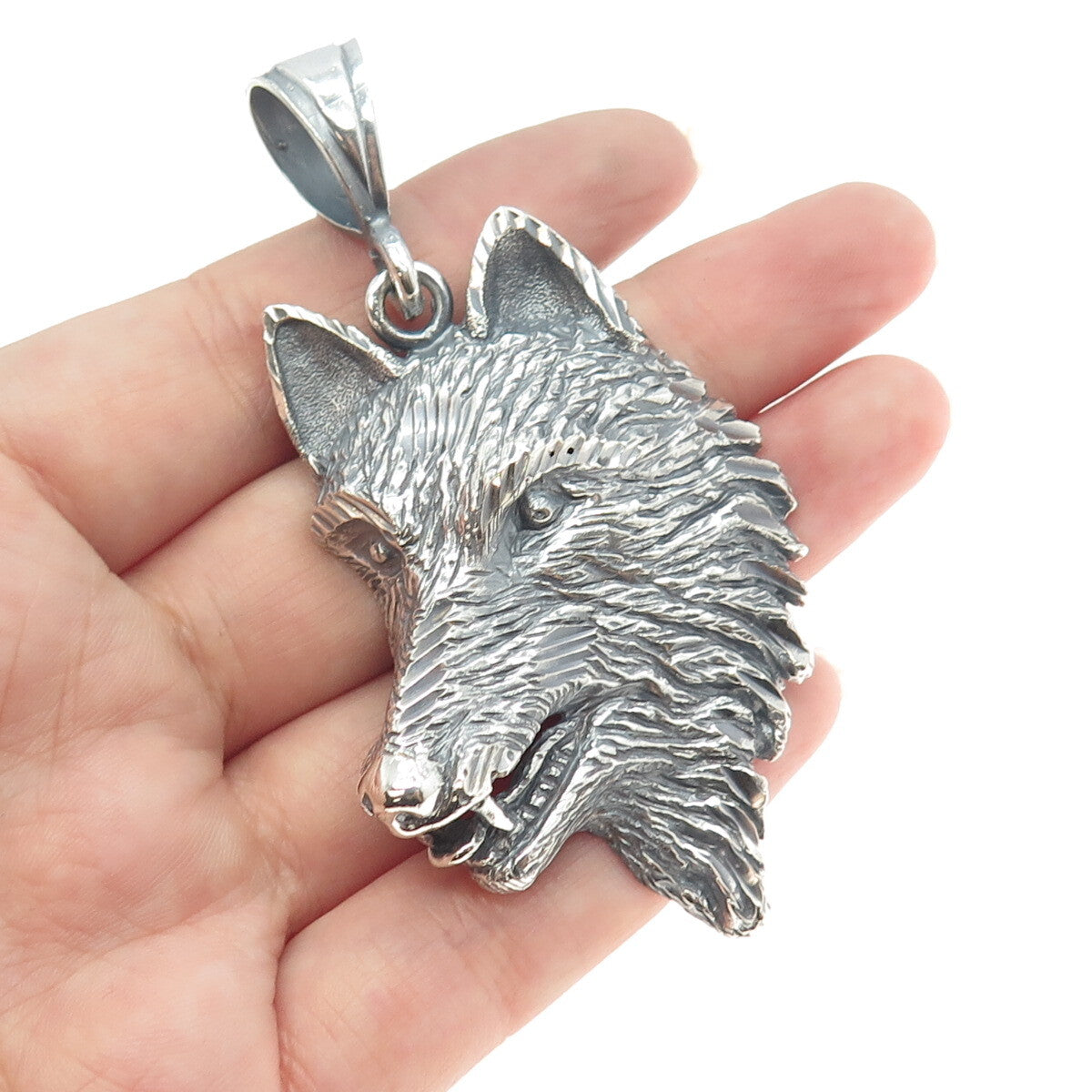 ONE OF A KIND 925 Sterling Silver Vintage Wolf Large Pendant