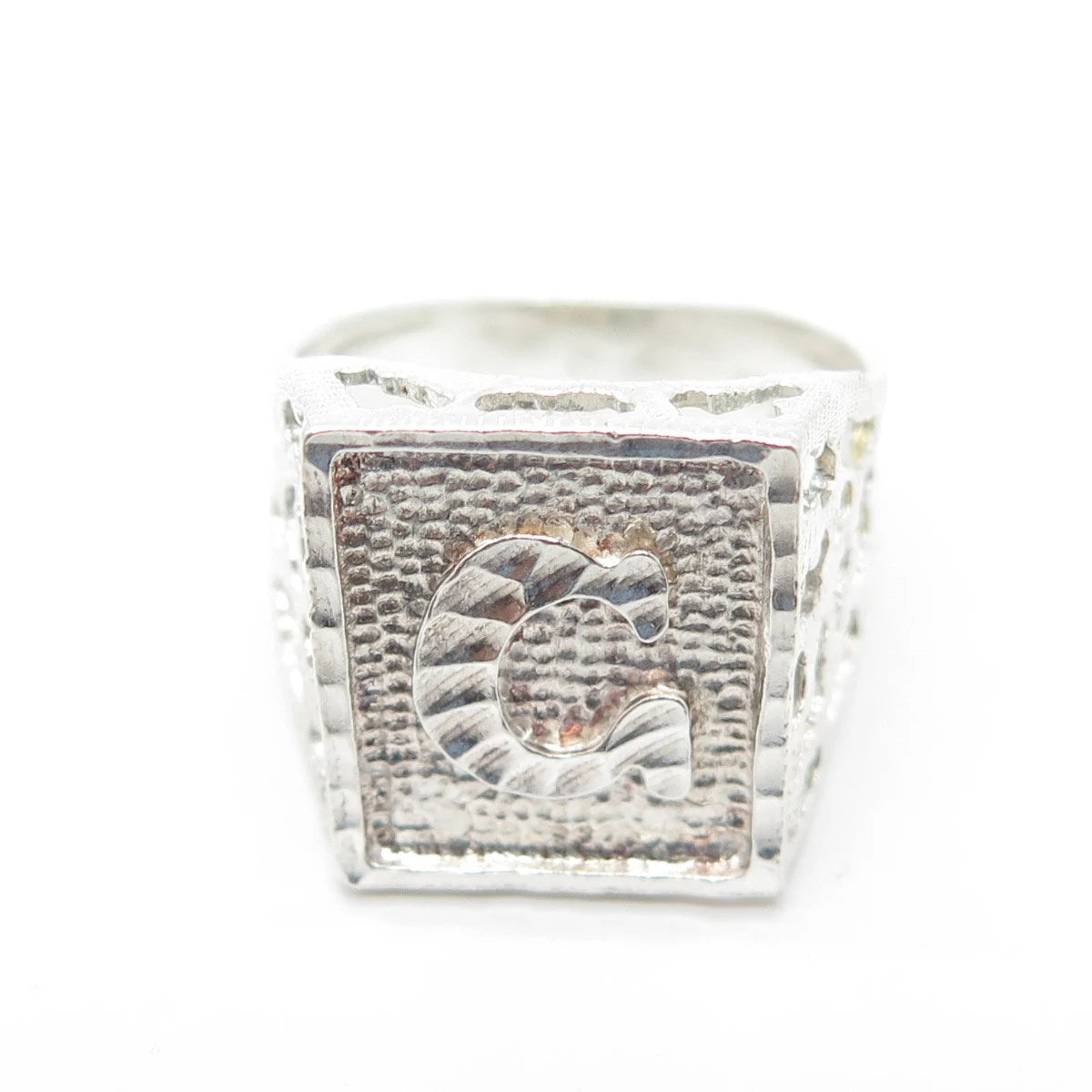 925 Sterling Silver Vintage Engraved Letter "G" Initial Statement Ring Size 10
