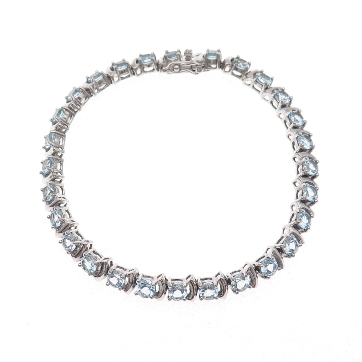 925 Sterling Silver Real Round-Cut Blue Topaz Bracelet 7.5"