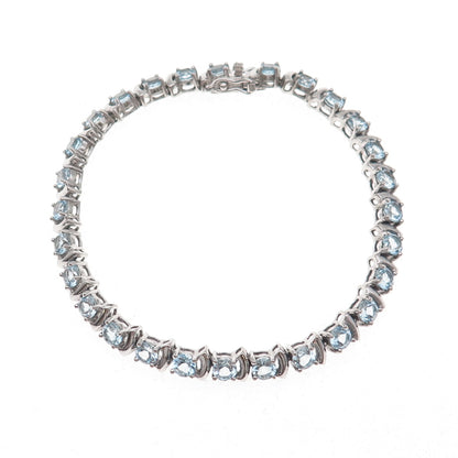 925 Sterling Silver Real Round-Cut Blue Topaz Bracelet 7.5"