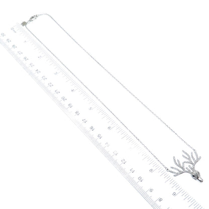 925 Sterling Silver Round-Cut Black & White C Z Deer Cable Chain Necklace 18-20"