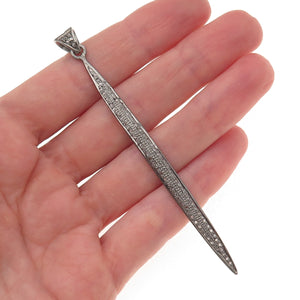 925 Sterling Silver Black Rhodium Real Round-Cut Diamond Long Pendant