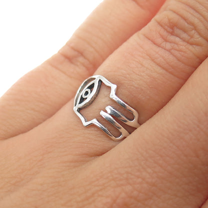 925 Sterling Silver Vintage Hamsa Amulet Ring Size 6