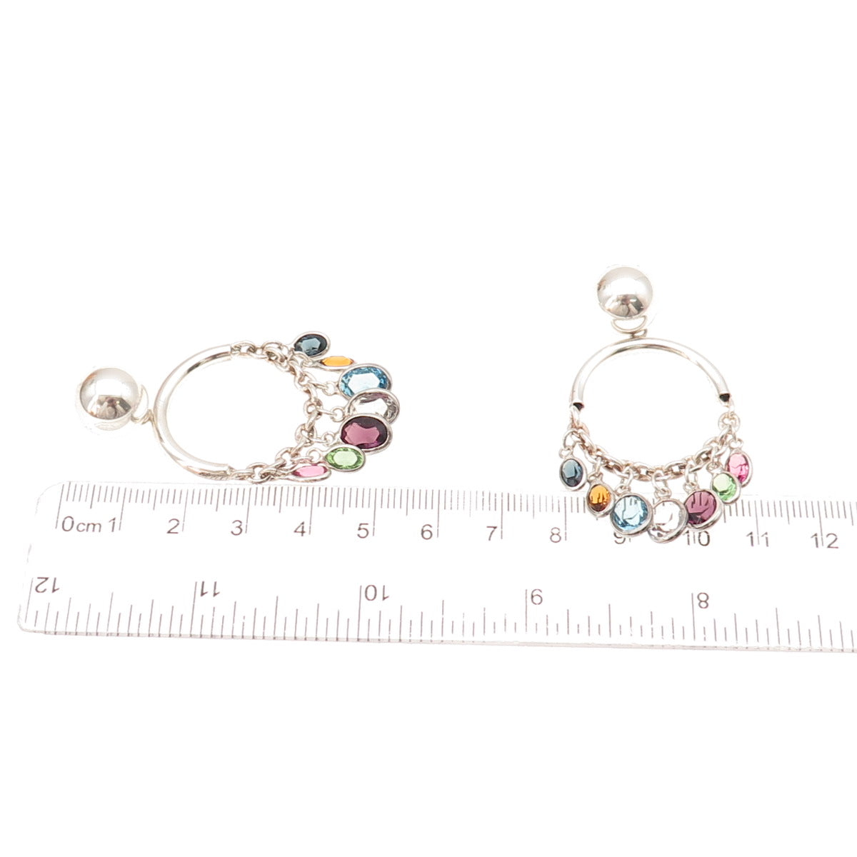 925 Sterling Silver Vintage Topaz Peridot Amethyst Citrine & Tourmaline Earrings
