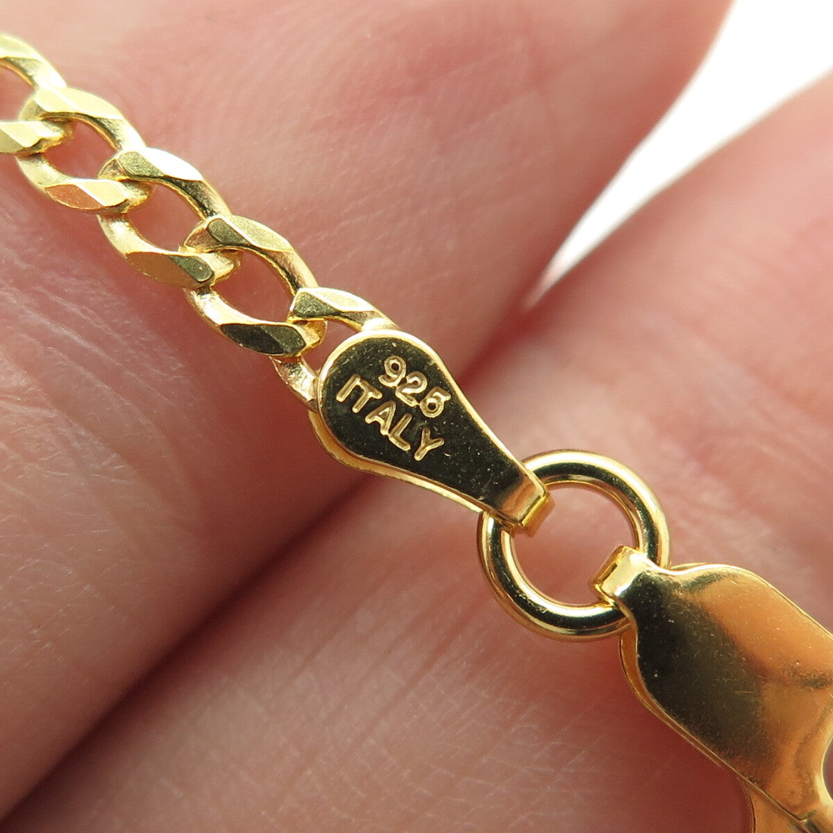 P. LUX 925 Sterling Silver Gold Plated Italy Curb Link Bracelet 8.25"