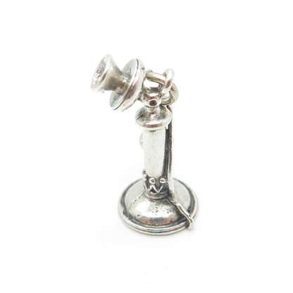 BEAU 925 Sterling Silver Antique Retro Candlestick Phone 3D Pendant