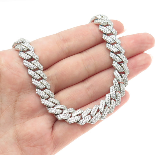 925 Sterling Silver Round-Cut C Z Cuban Chain Necklace 16"