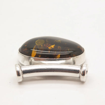 925 Sterling Silver Vintage Real Amber Slide Pendant