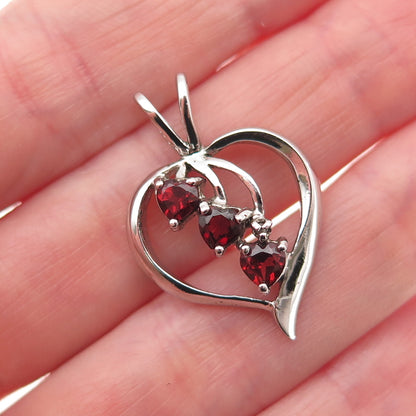 925 Sterling Silver Real Red Garnet Heart Charm Pendant