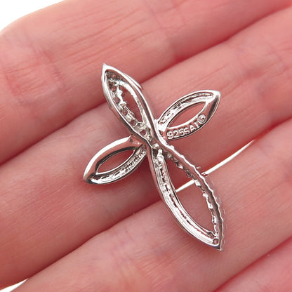SAI 925 Sterling Silver Round-Cut C Z Floral Cross Slide Charm Pendant